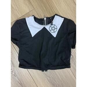 BodyRage Shirt Juniors Small Black Pentagram Collar Zip Back Gothic Crop Top